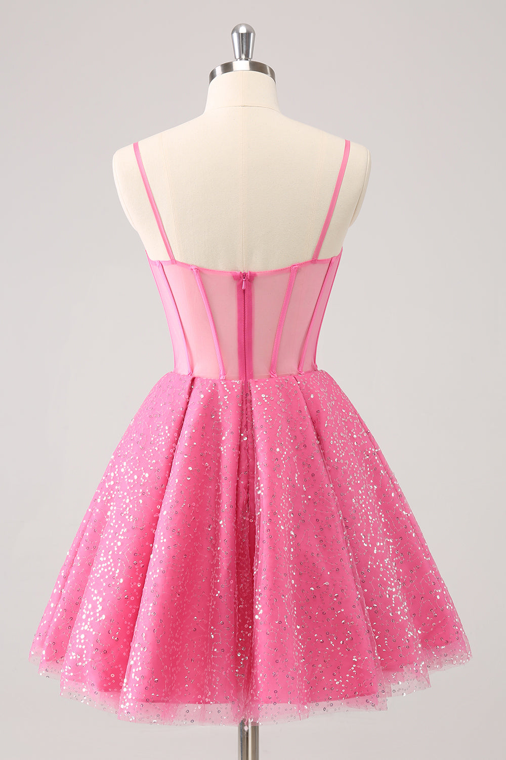 Pink Homecoming Dress A Line Sequin Corset Short Prom Dress