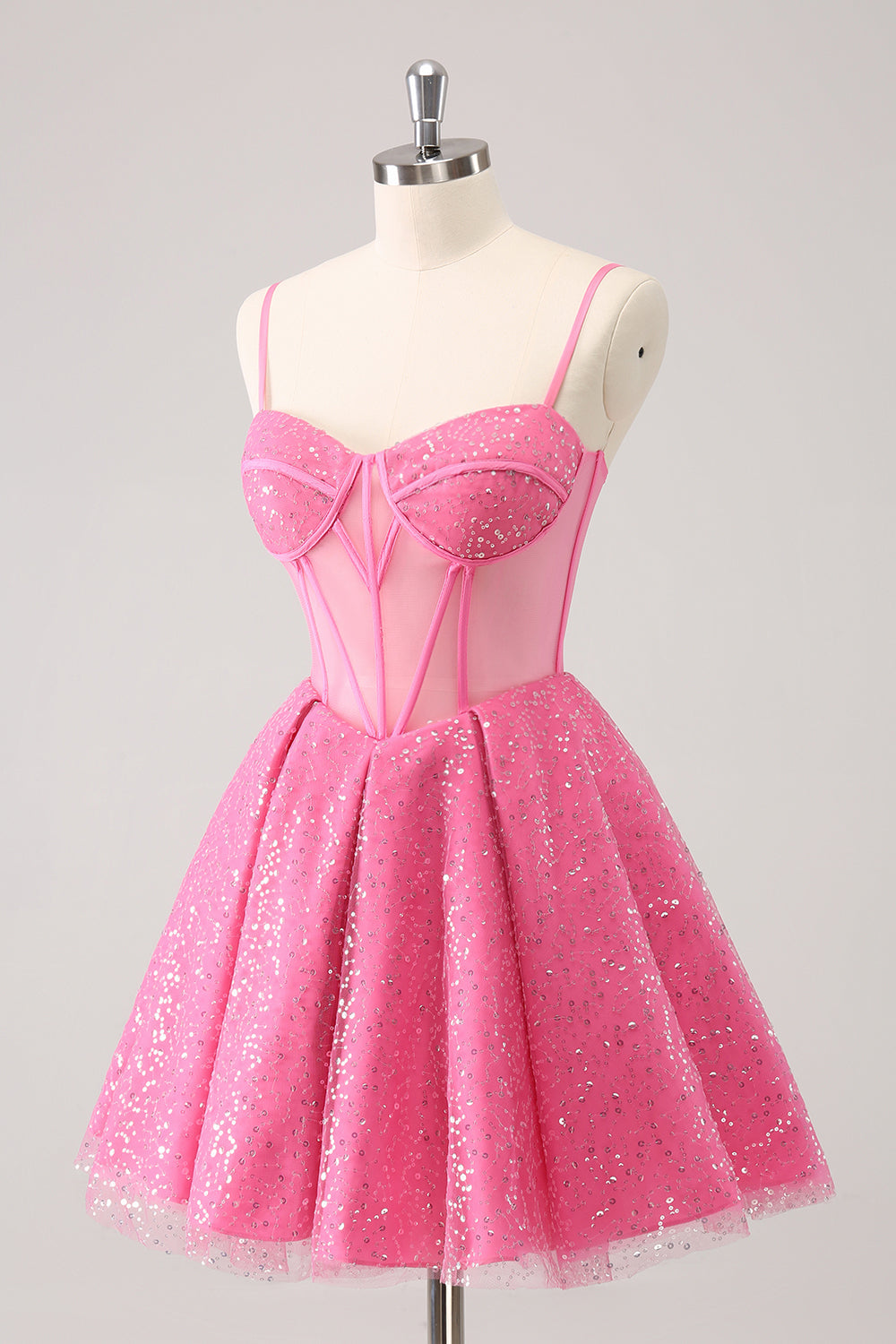 Pink Homecoming Dress A Line Sequin Corset Short Prom Dress