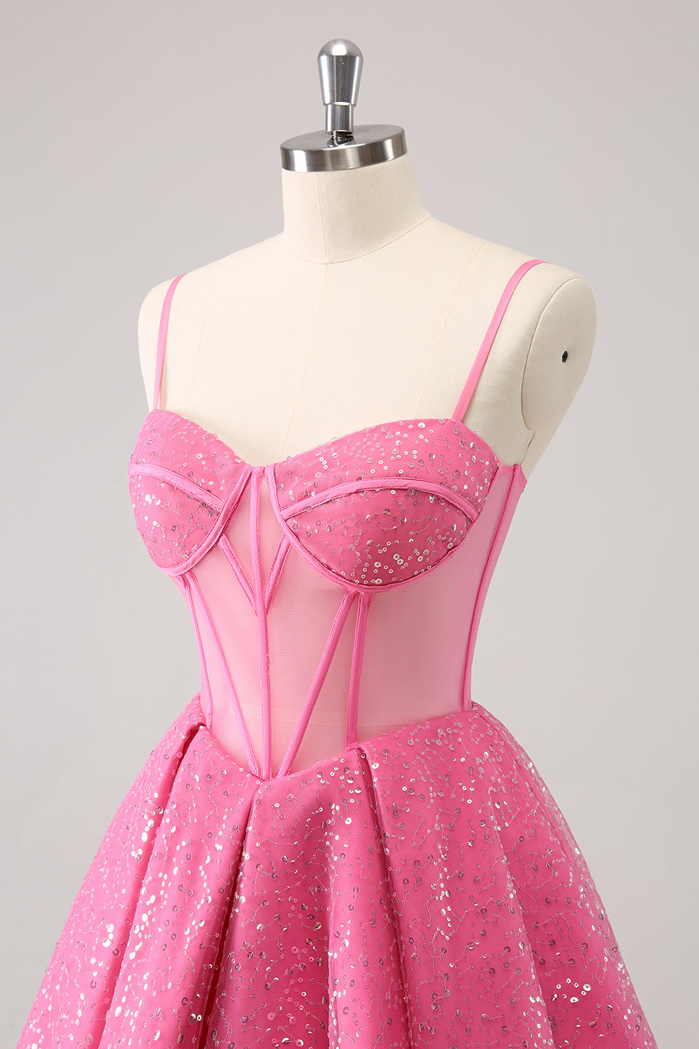 Pink Homecoming Dress A Line Sequin Corset Short Prom Dress