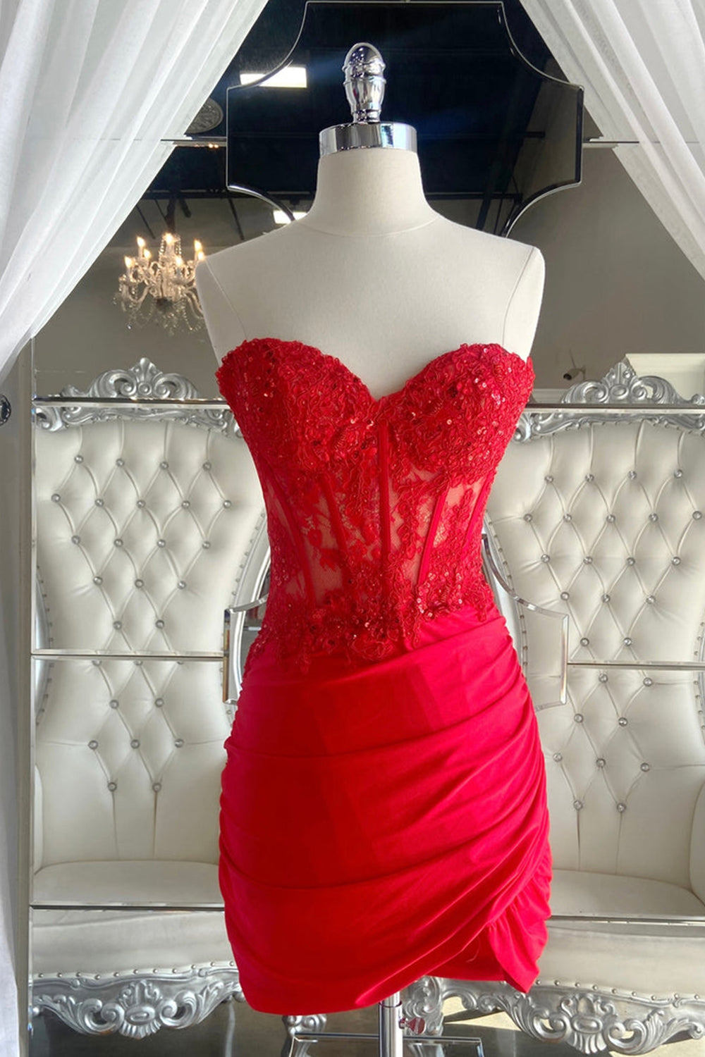 Fuchsia Homecoming Dress Corset Tight Sequin Short Prom Dress with Lace