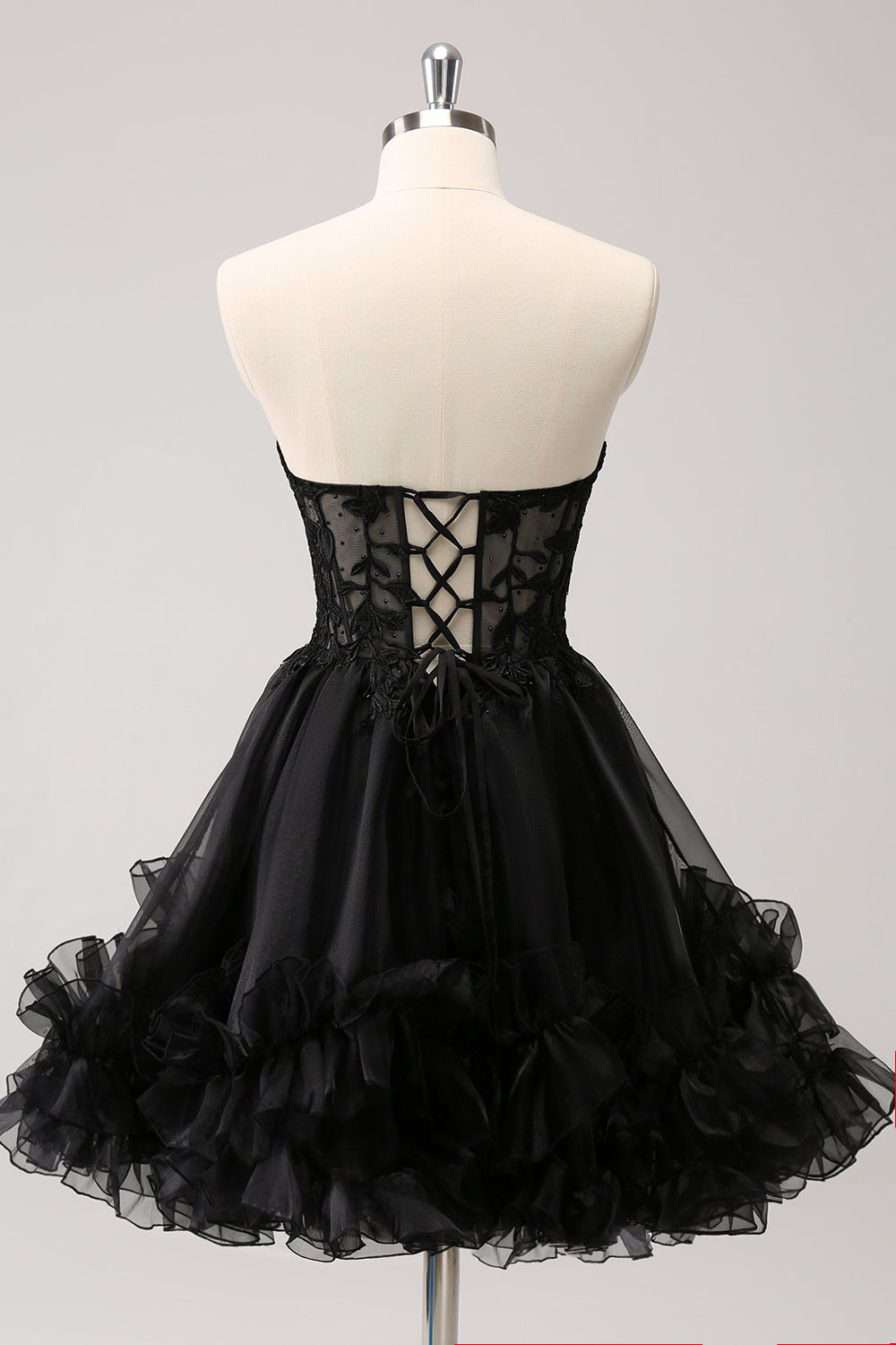 Black Homecoming Dress Strapless Corset A Line Tiered Short Prom Dress