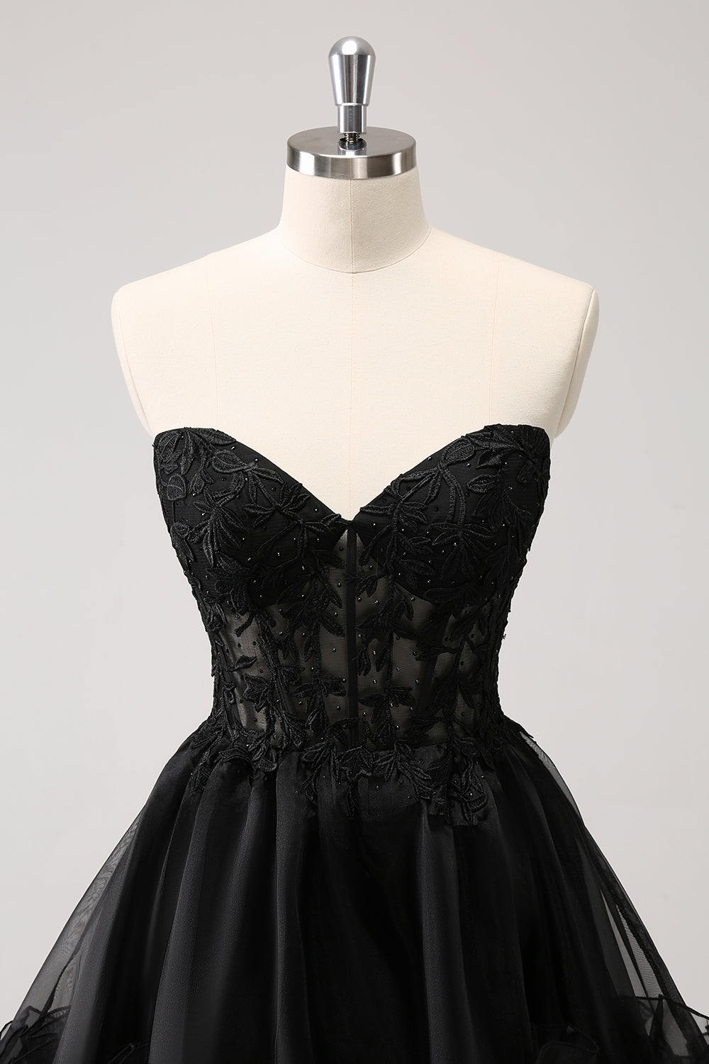 Black Homecoming Dress Strapless Corset A Line Tiered Short Prom Dress