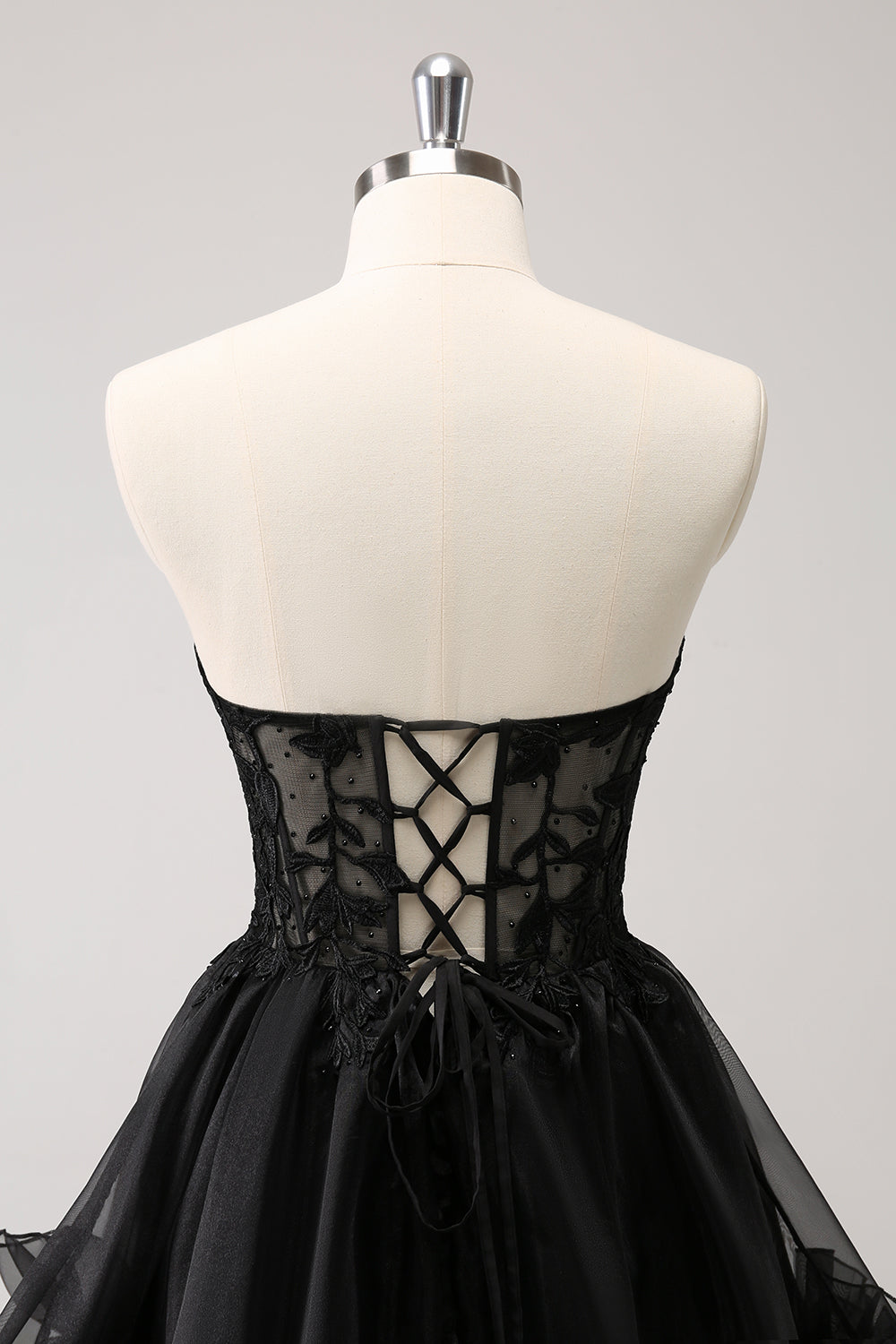 Black Homecoming Dress Strapless Corset A Line Tiered Short Prom Dress