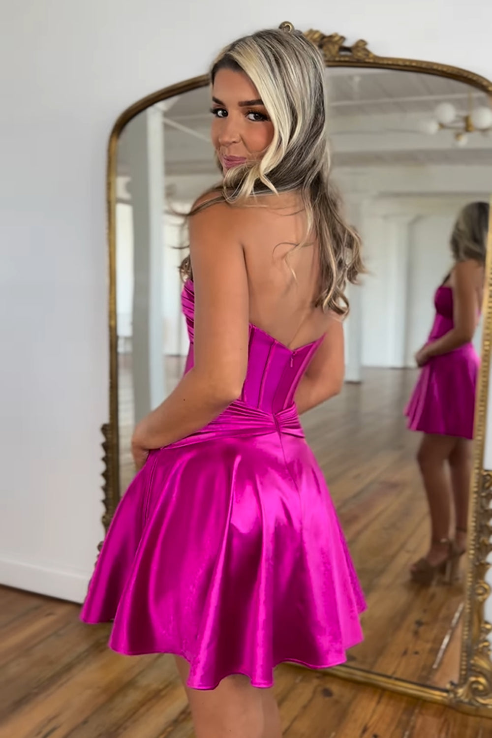 Fuchsia Homecoming Dress Strapless Corset A Line Short Prom Dress