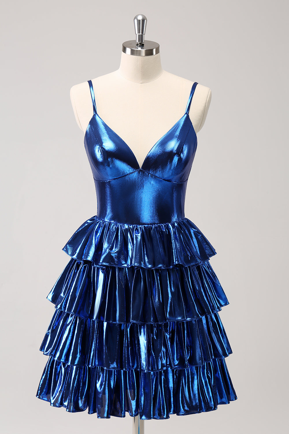 Cute Ink Blue Homecoming Dress Tiered A Line Short Prom Dress