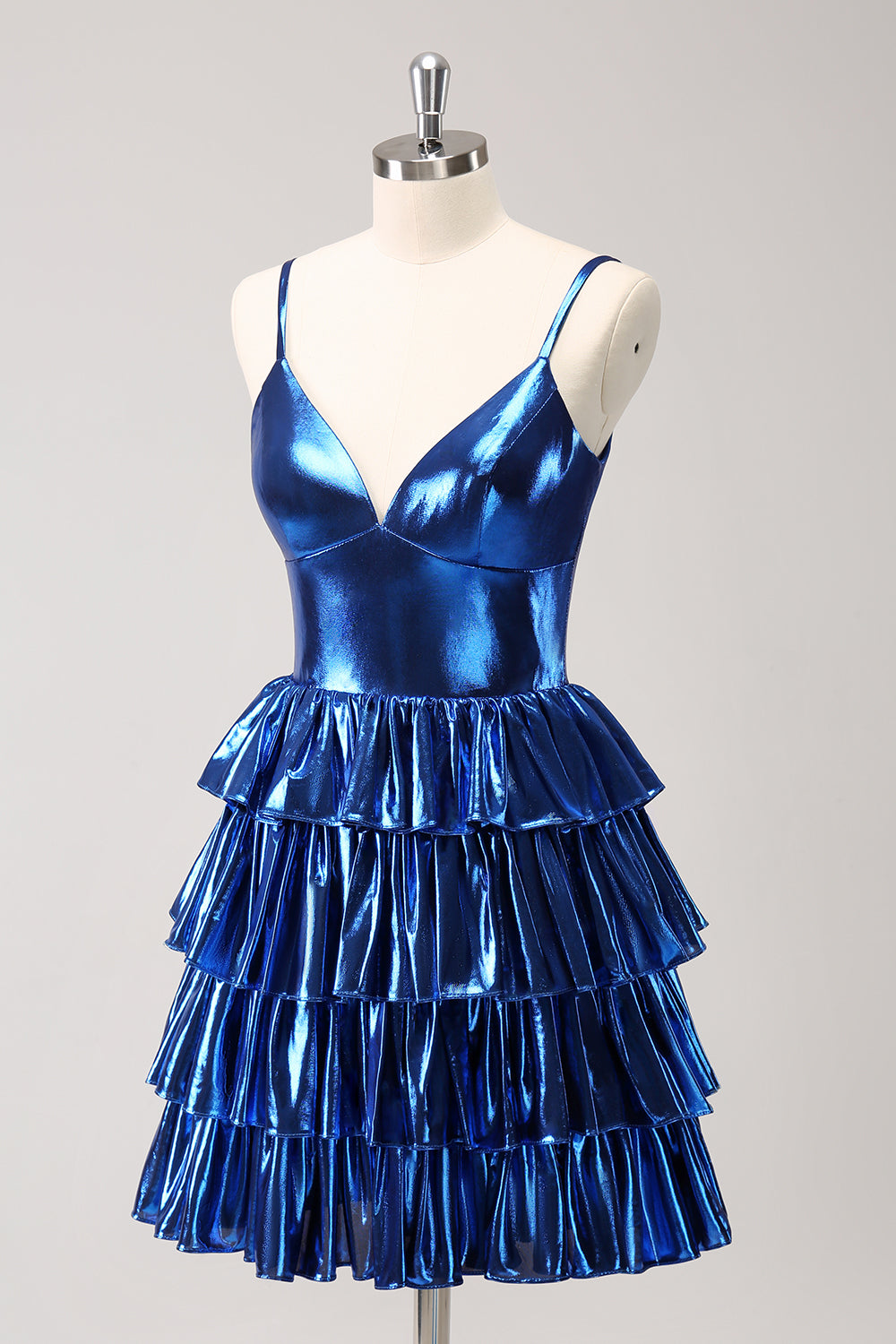 Cute Ink Blue Homecoming Dress Tiered A Line Short Prom Dress