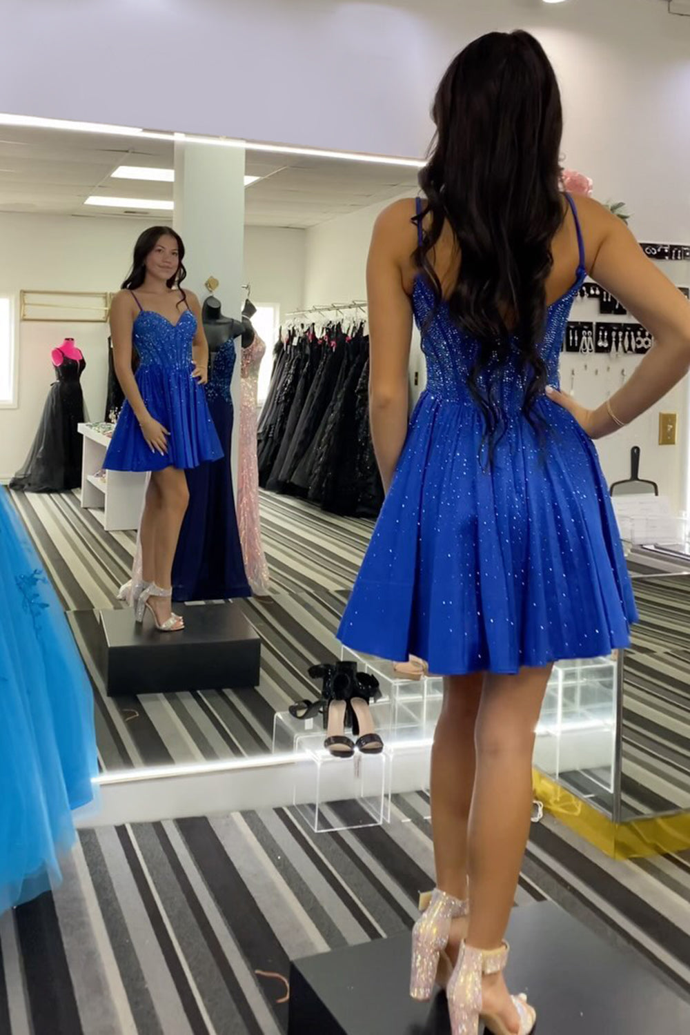 Blue Homecoming Dress Beaded Corset A Line Short Prom Dress