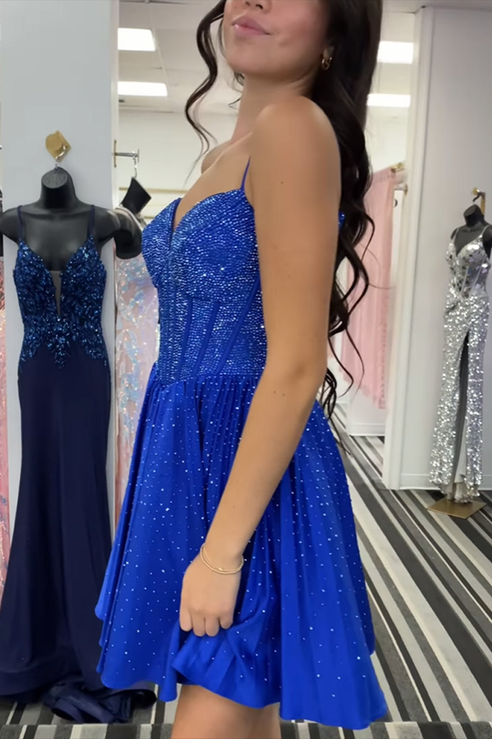 Blue Homecoming Dress Beaded Corset A Line Short Prom Dress