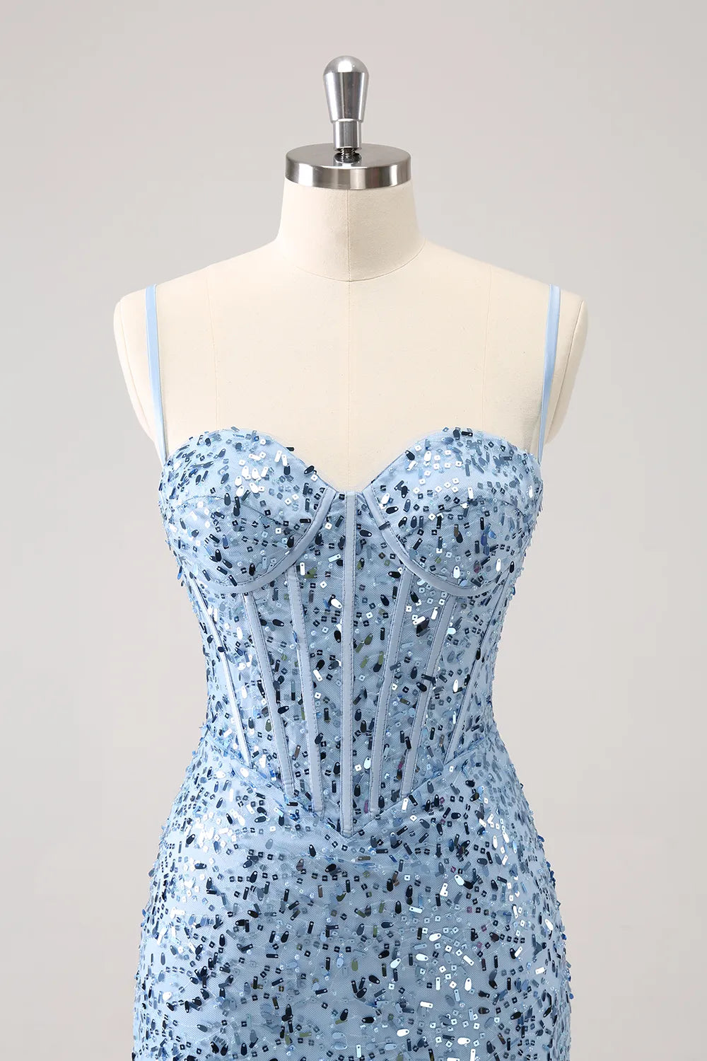 Blue Homecoming Dress Spaghetti Straps Corset Tight Short Prom Dress