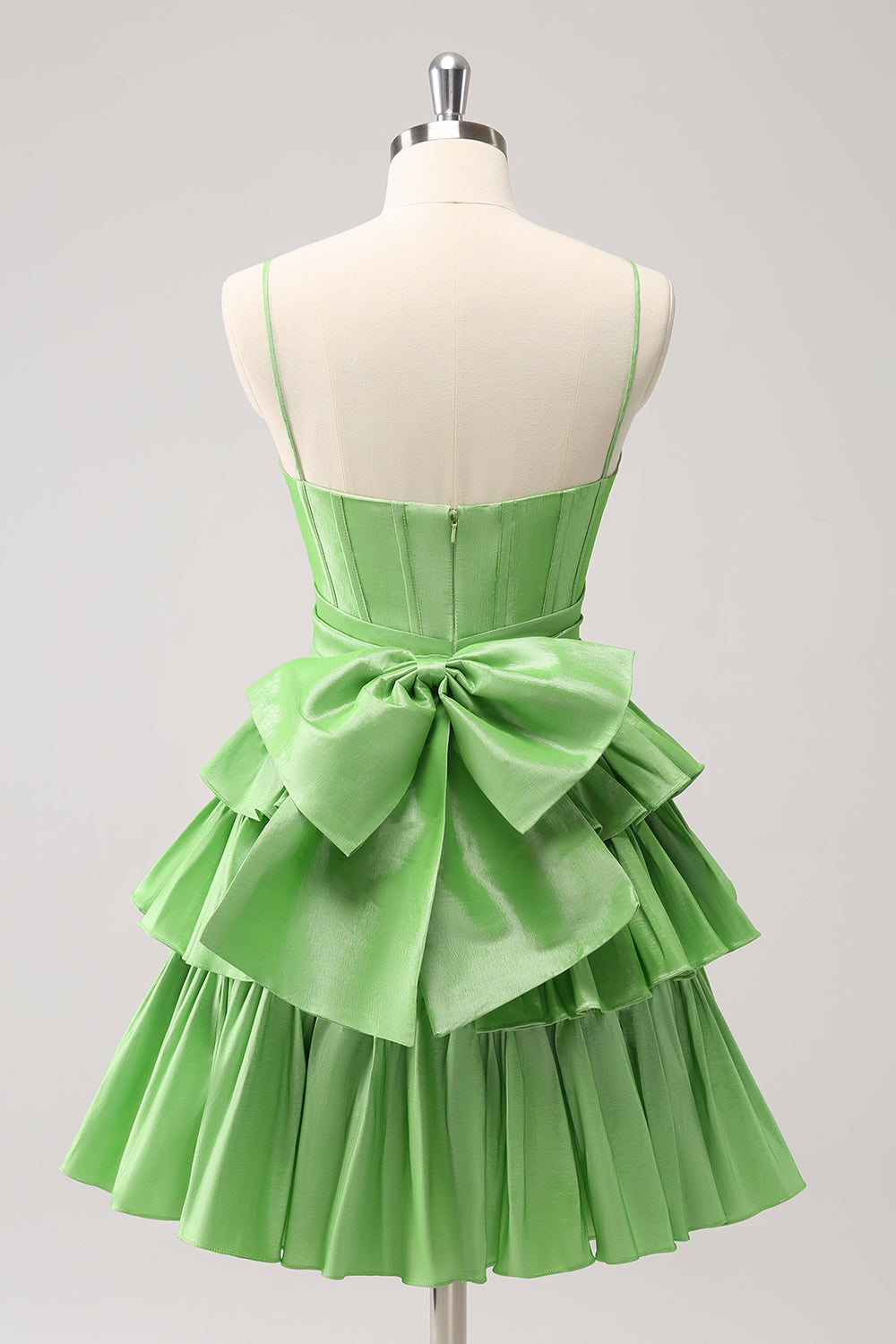 Green Homecoming Dress A Line Tiered Short Prom Dress With Bow