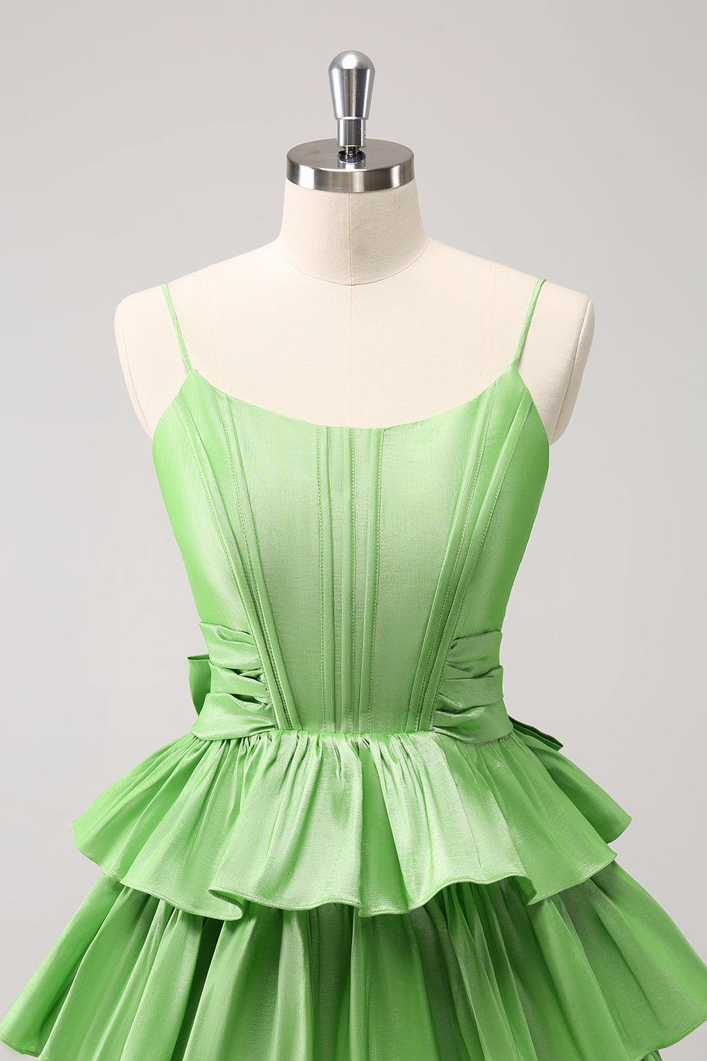 Green Homecoming Dress A Line Tiered Short Prom Dress With Bow