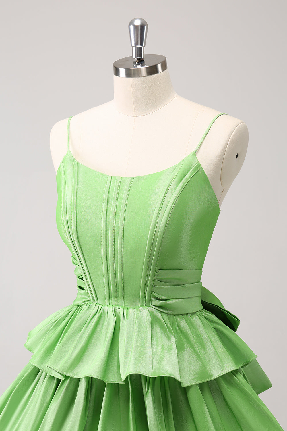 Green Homecoming Dress A Line Tiered Short Prom Dress With Bow