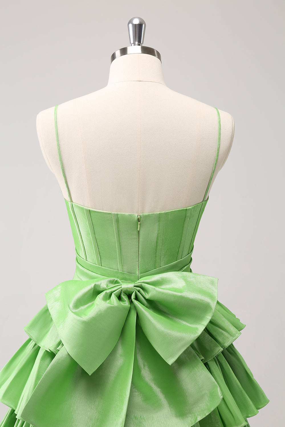 Green Homecoming Dress A Line Tiered Short Prom Dress With Bow