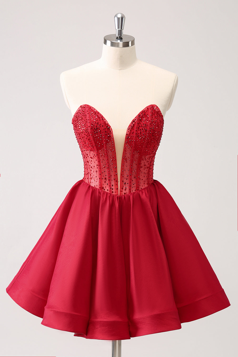 Beaed Red Homecoming Dress A Line Corset Short Prom Dress