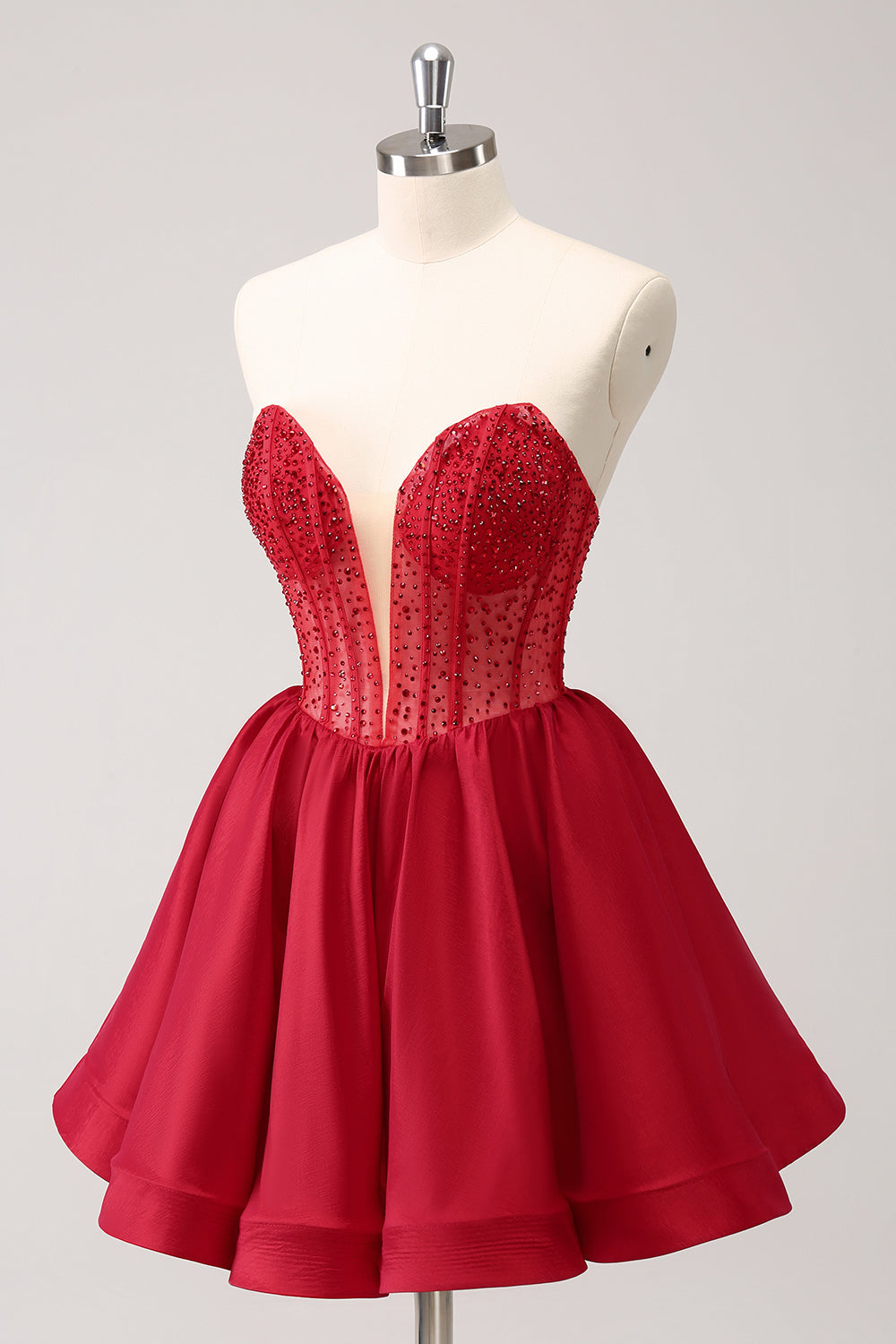 Beaed Red Homecoming Dress A Line Corset Short Prom Dress