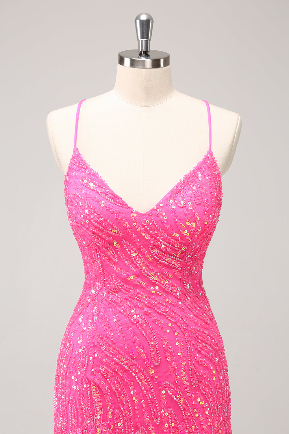 Hot Pink Homecoming Dress Sequin Spaghetti Straps Tight Short Prom Dress With Fringes