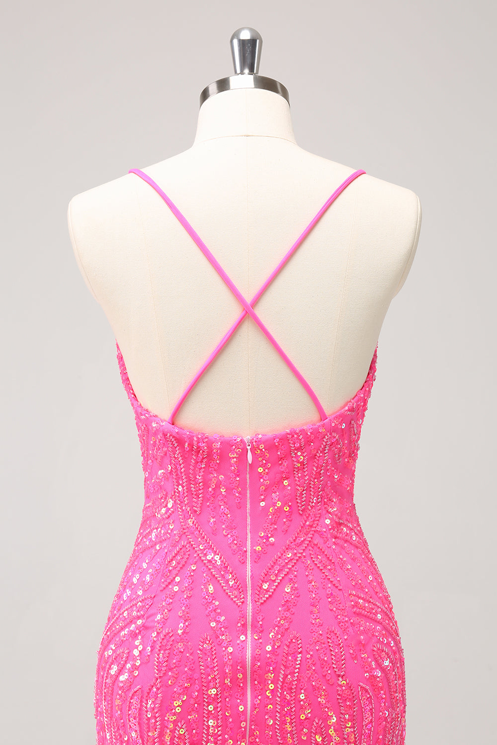 Hot Pink Homecoming Dress Sequin Spaghetti Straps Tight Short Prom Dress With Fringes