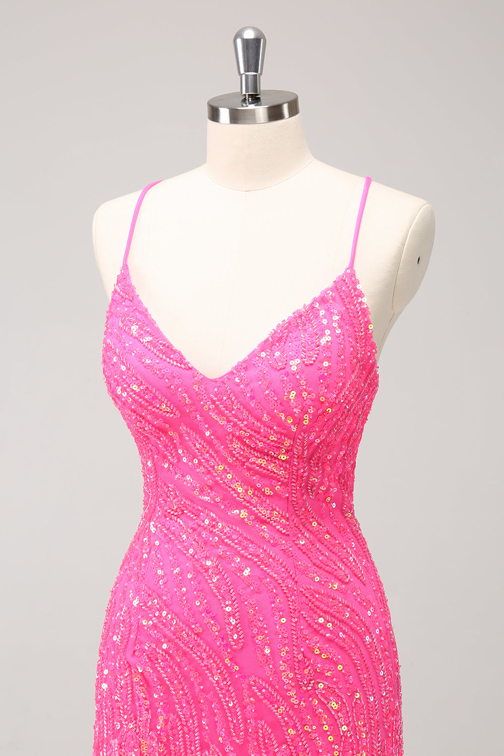 Hot Pink Homecoming Dress Sequin Spaghetti Straps Tight Short Prom Dress With Fringes