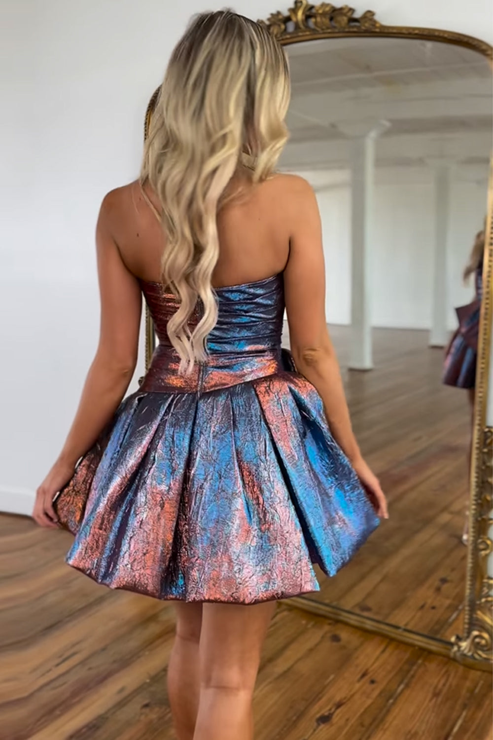 Blue Homecoming Dress Strapless Corset A Line Short Prom Dress With Bow