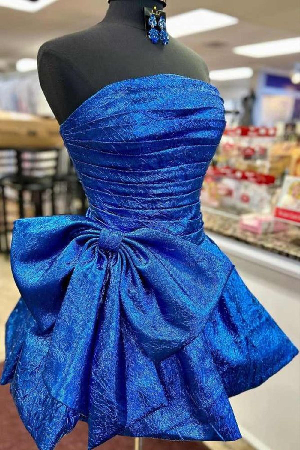 Blue Homecoming Dress Strapless Corset A Line Short Prom Dress With Bow