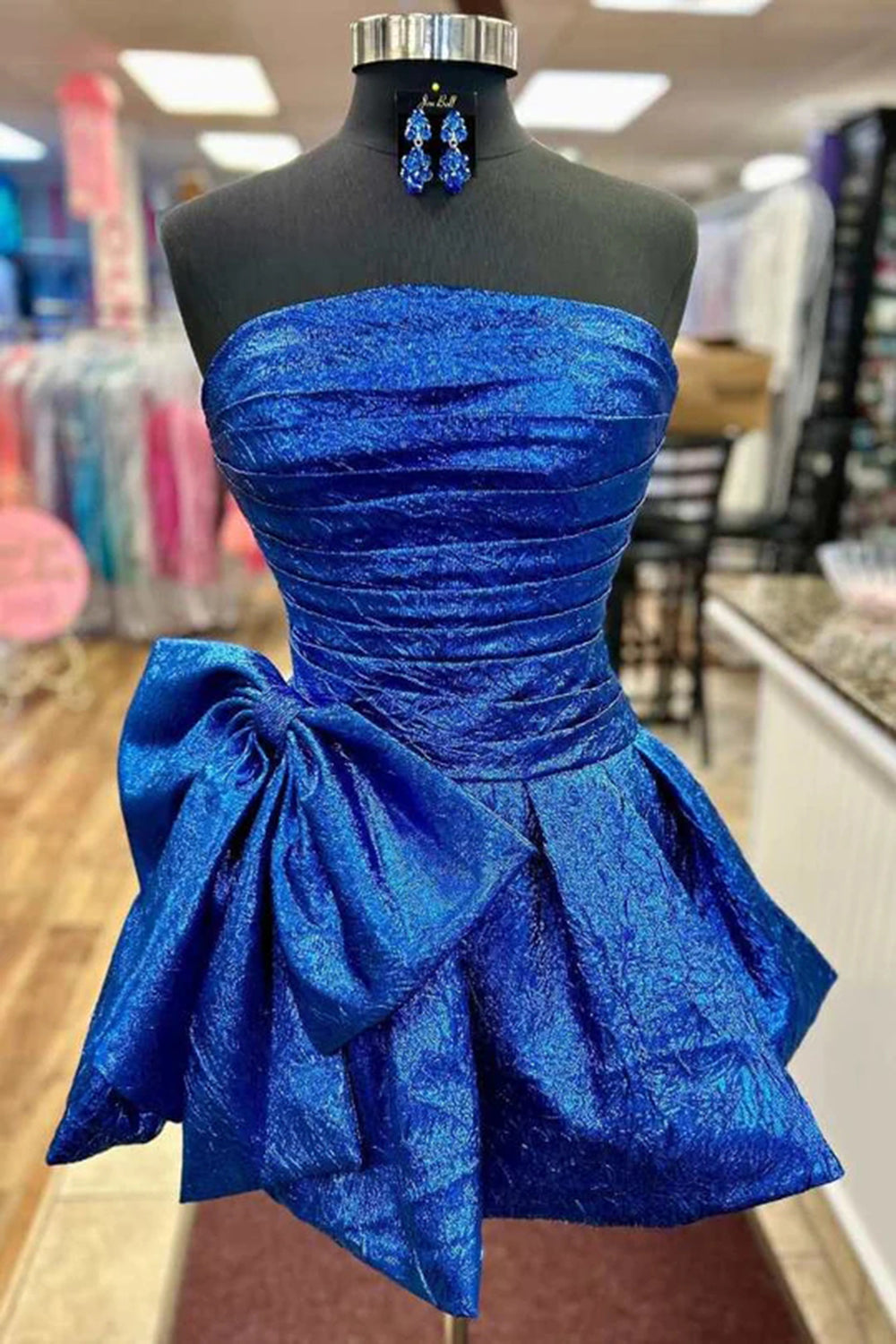 Blue Homecoming Dress Strapless Corset A Line Short Prom Dress With Bow