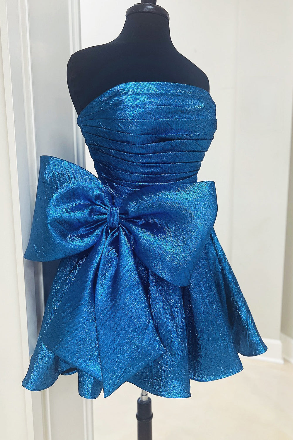 Blue Homecoming Dress Strapless Corset A Line Short Prom Dress With Bow