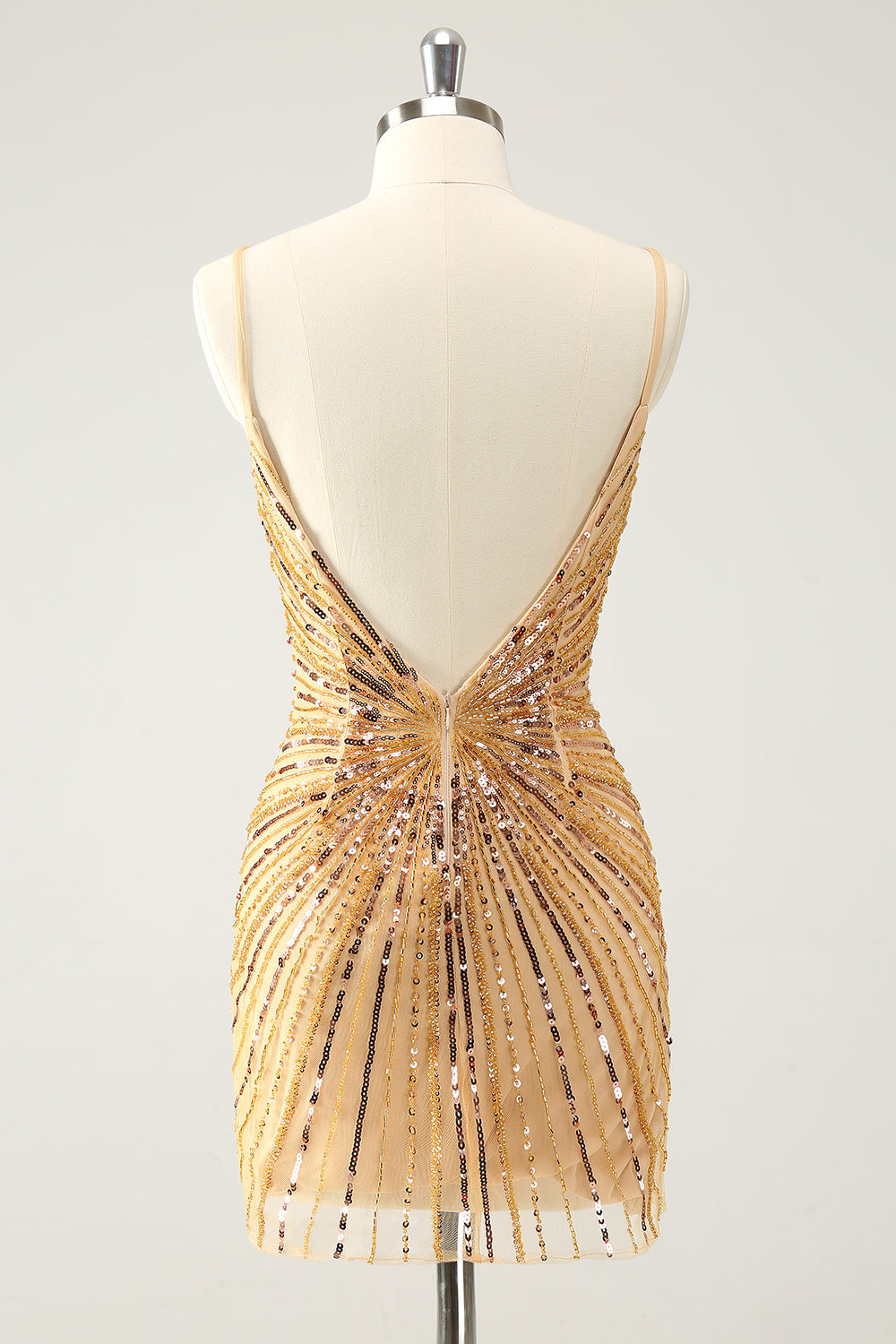 Golden Homecoming Dress Sequin Spaghetti Straps Tight Short Prom Dress