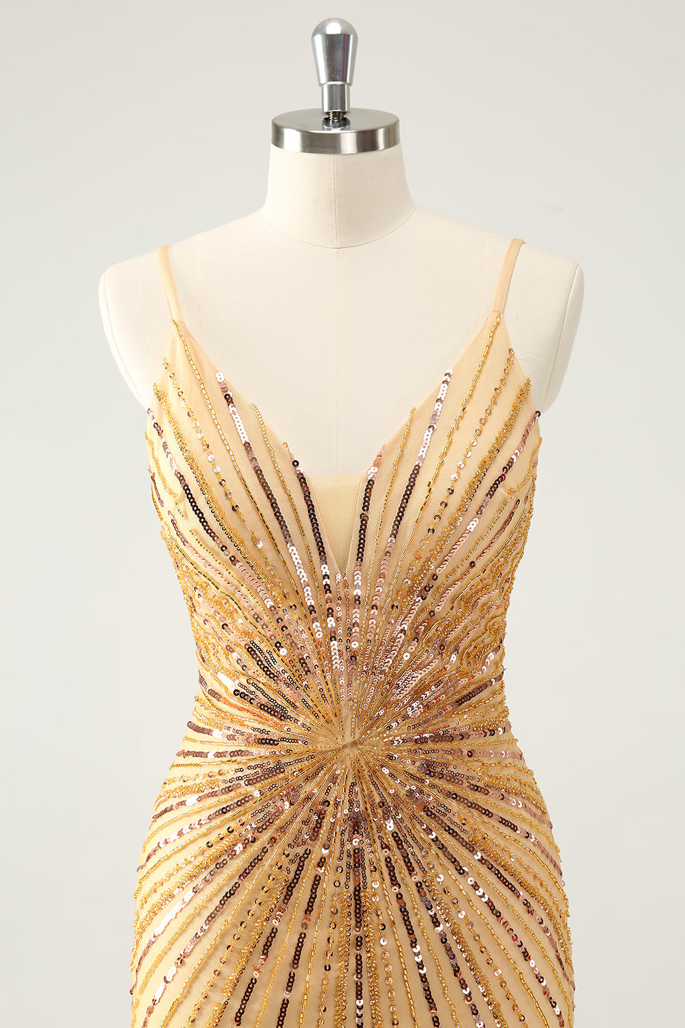 Golden Homecoming Dress Sequin Spaghetti Straps Tight Short Prom Dress