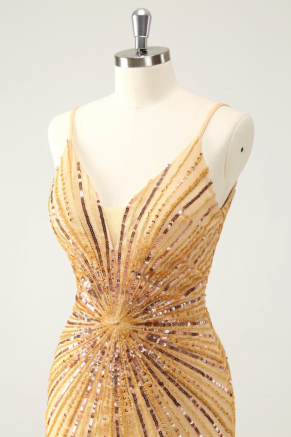 Golden Homecoming Dress Sequin Spaghetti Straps Tight Short Prom Dress