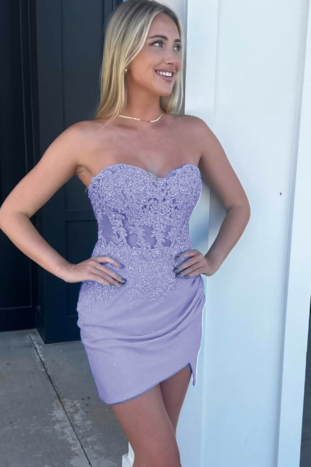 Lilac Homecoming Dress Strapless Corset Sequin Short Tight Prom Dress