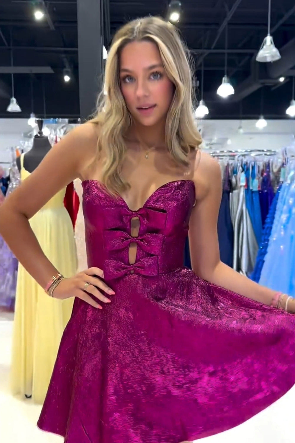 Fuchsia Homecoming Dress A Line Short Prom Dress With Bow