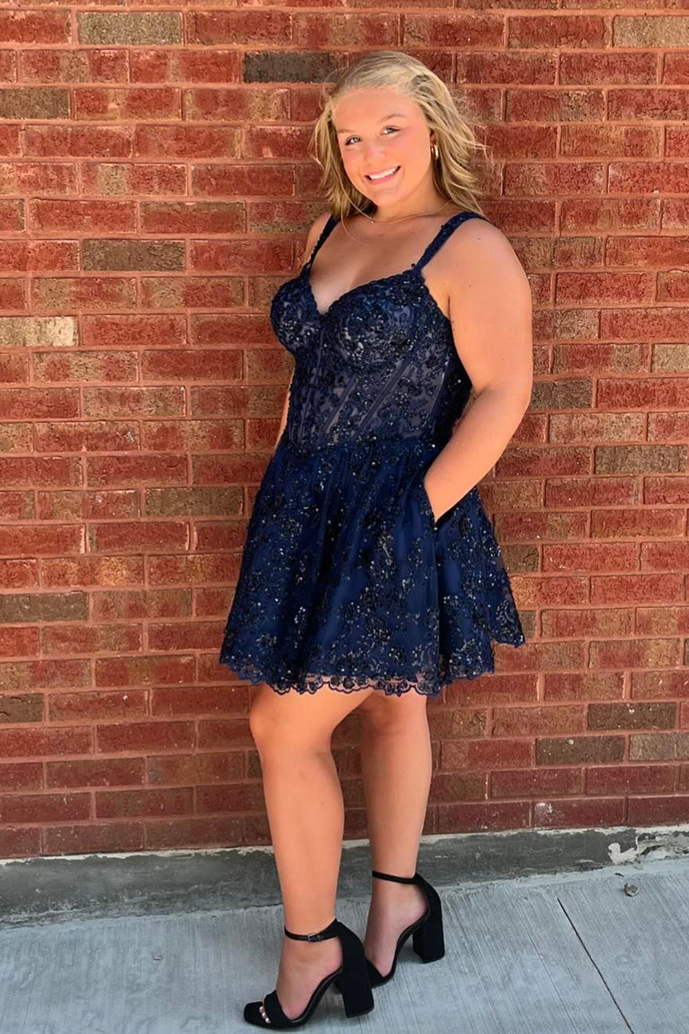 Navy Homecoming Dress Corset Plus Size A Line Short Prom Dress