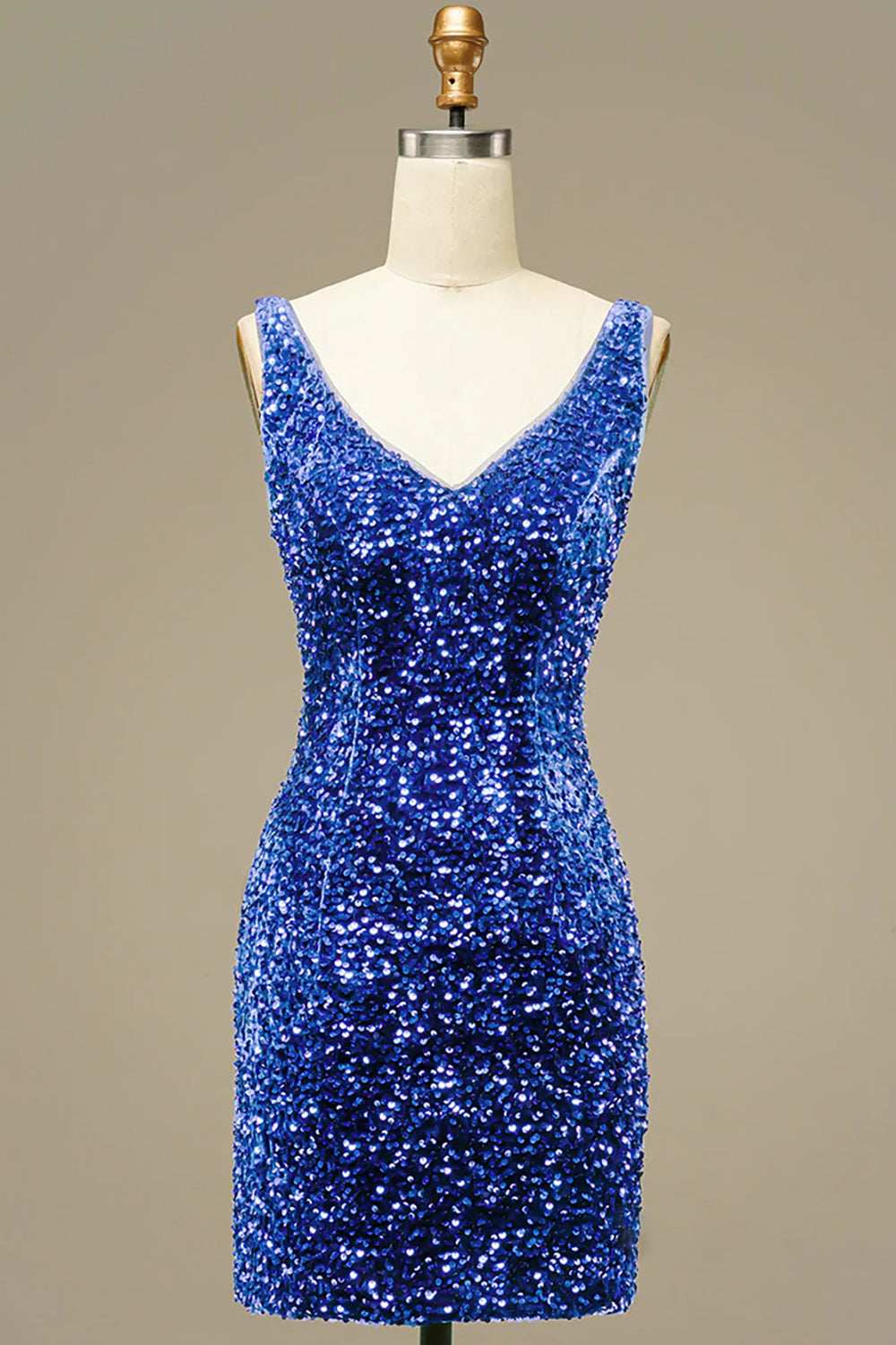 Royal Blue Homecoming Dress V Neck Sequin Prom Dress