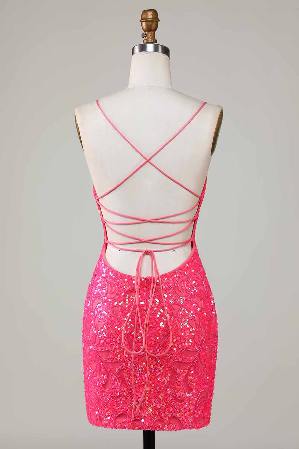 Pink Homecoming Dress Beaded Sequin Tight Short Prom Dress