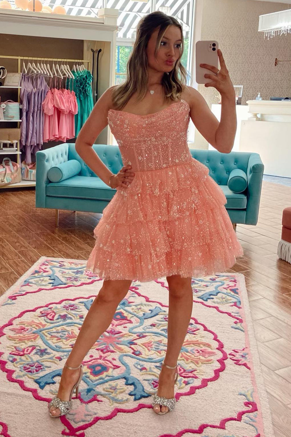 Orange Homecoming Dress Corset A-Line Short Tulle Prom Dress