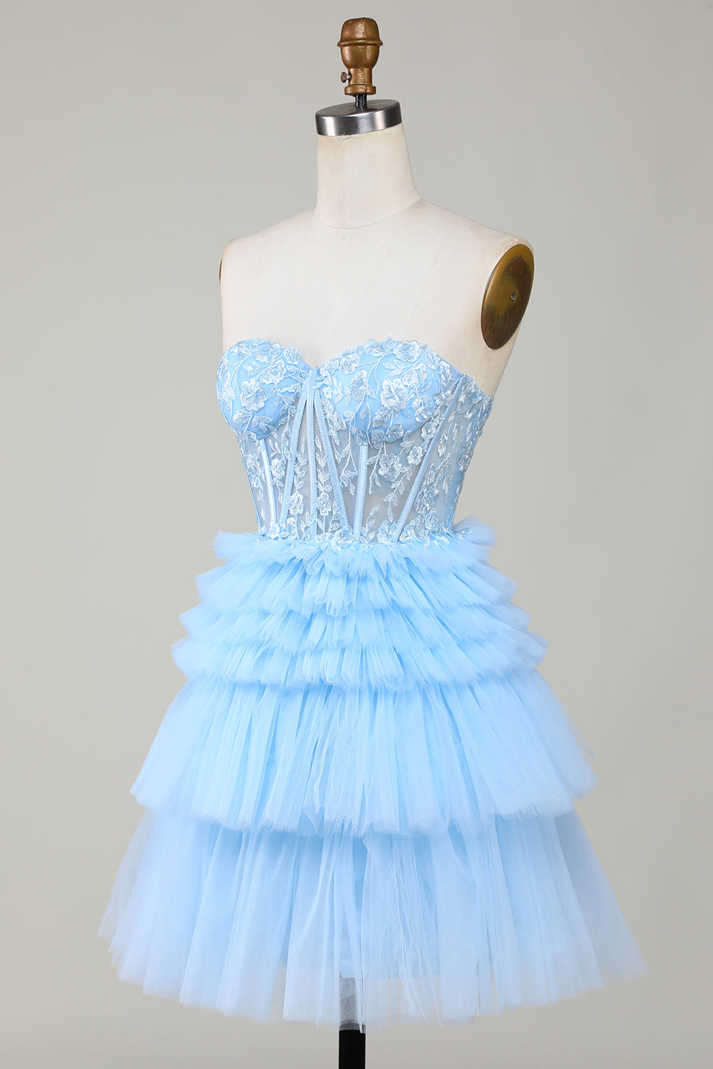 Cute A-Line Sweetheart Blue Homecoming Dress Corset Short Prom Dress with Ruffles