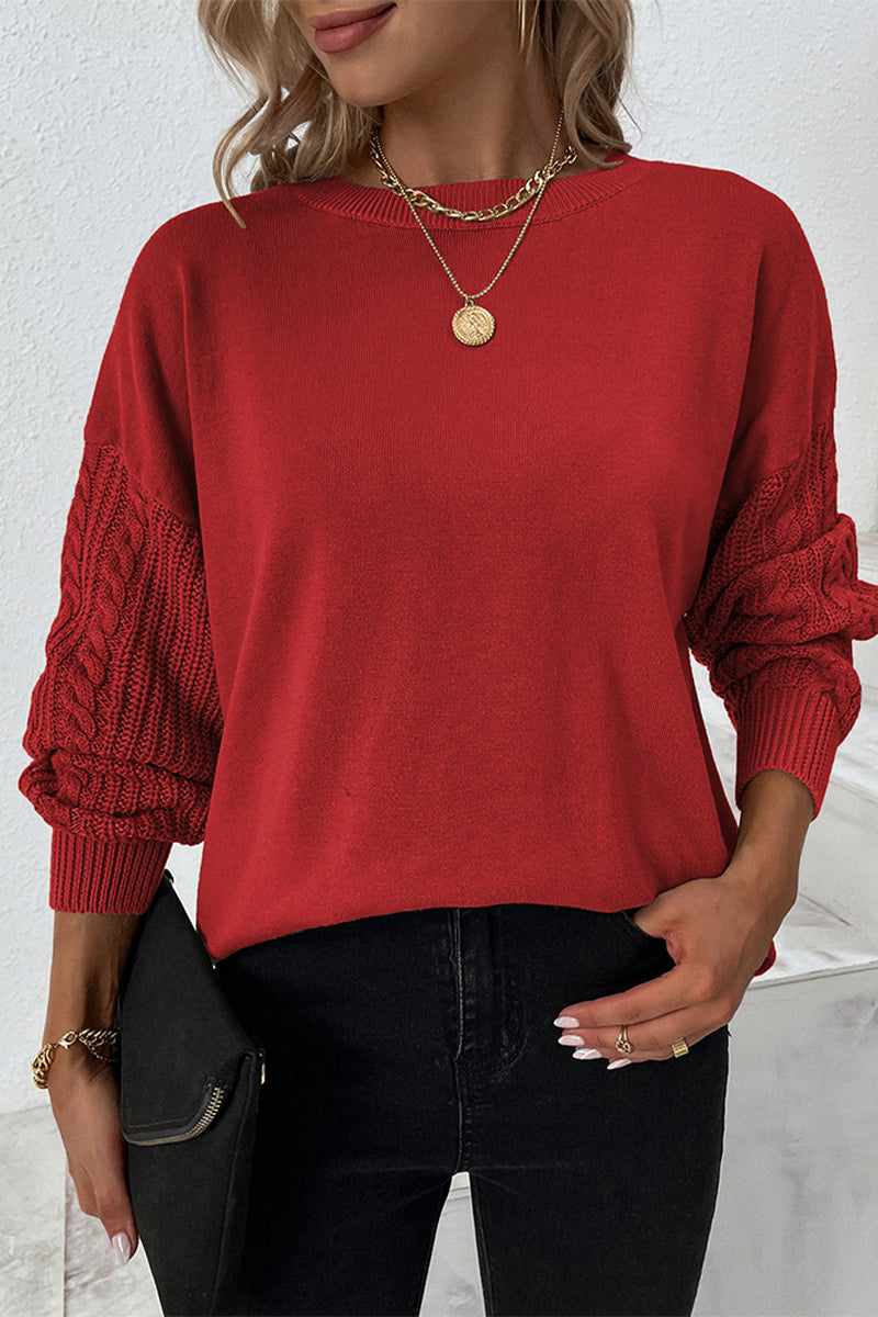 Round Neck Twist Balloon Sleeve Sweater