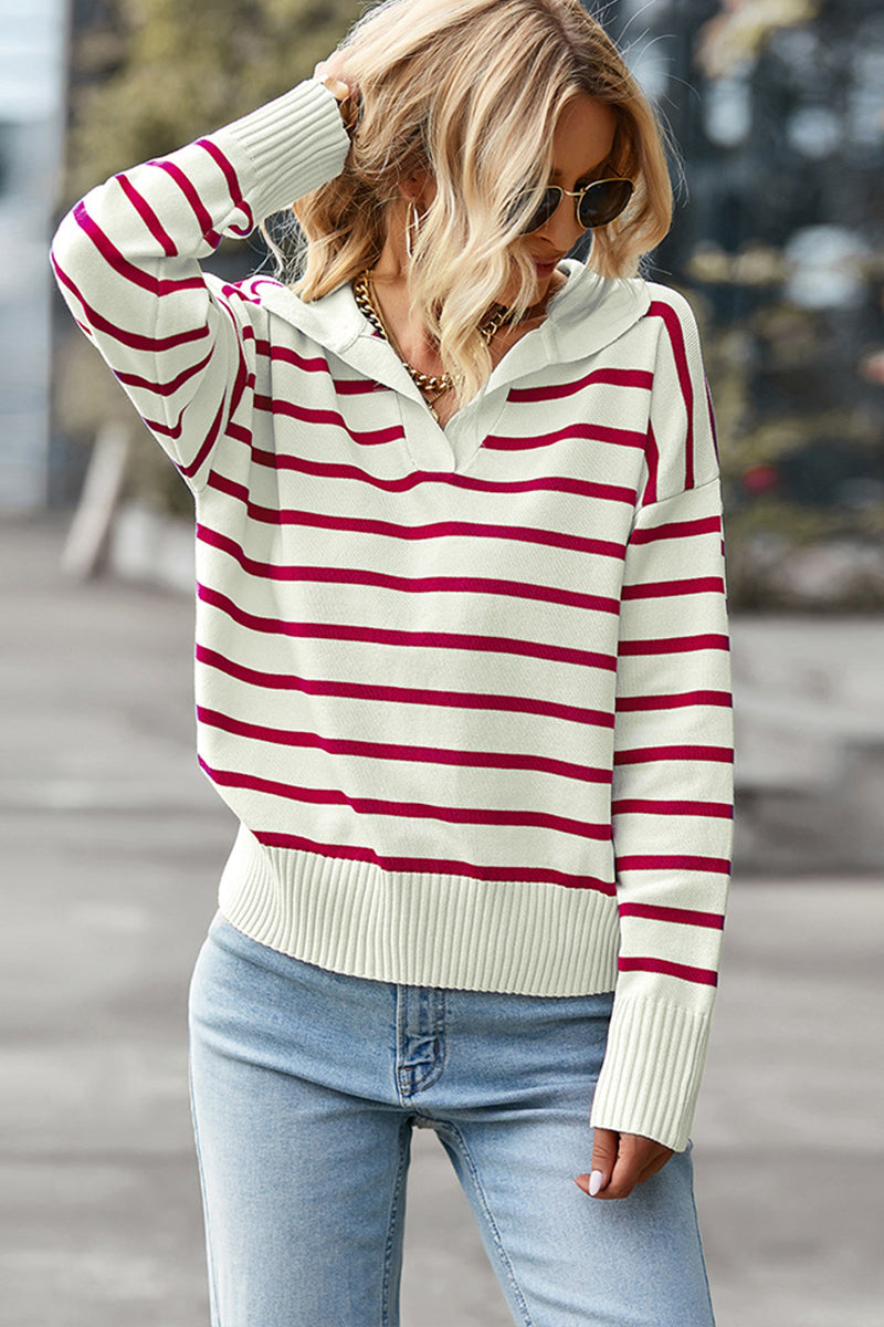 Polo Collar Striped Sweater