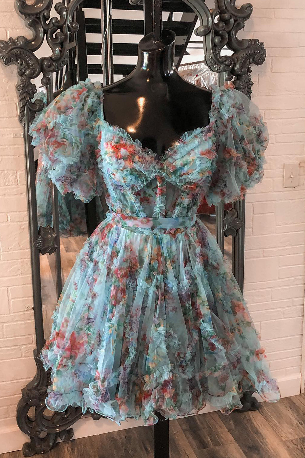 Off the Shoulder Prom Dress with Floral Print