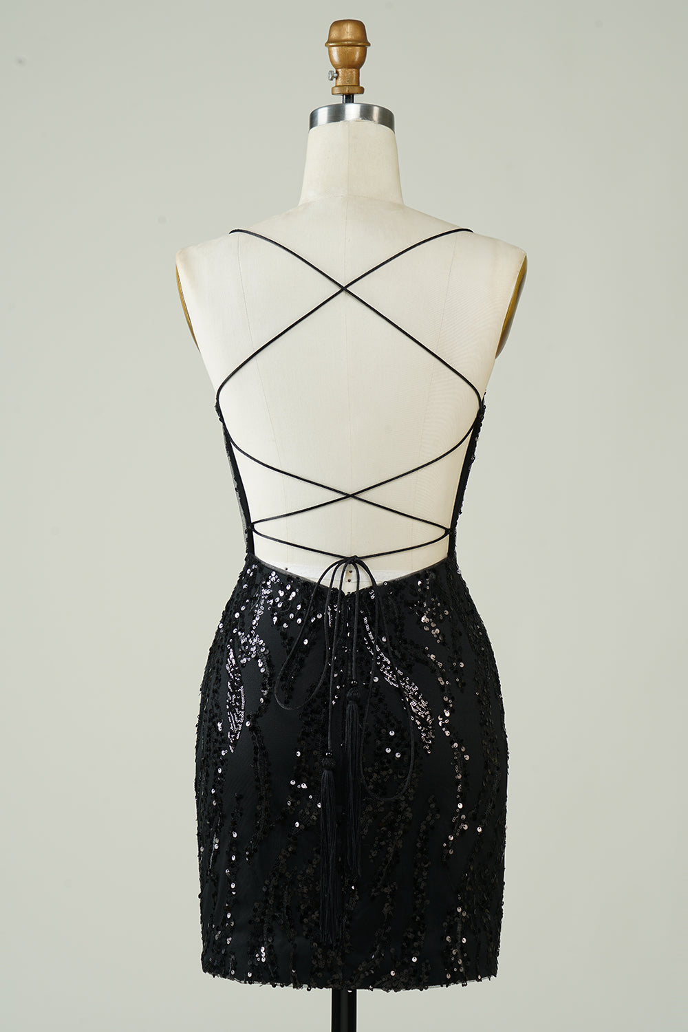 Black Homecoming Dress Sequin Spaghetti Straps Tight Prom Dress