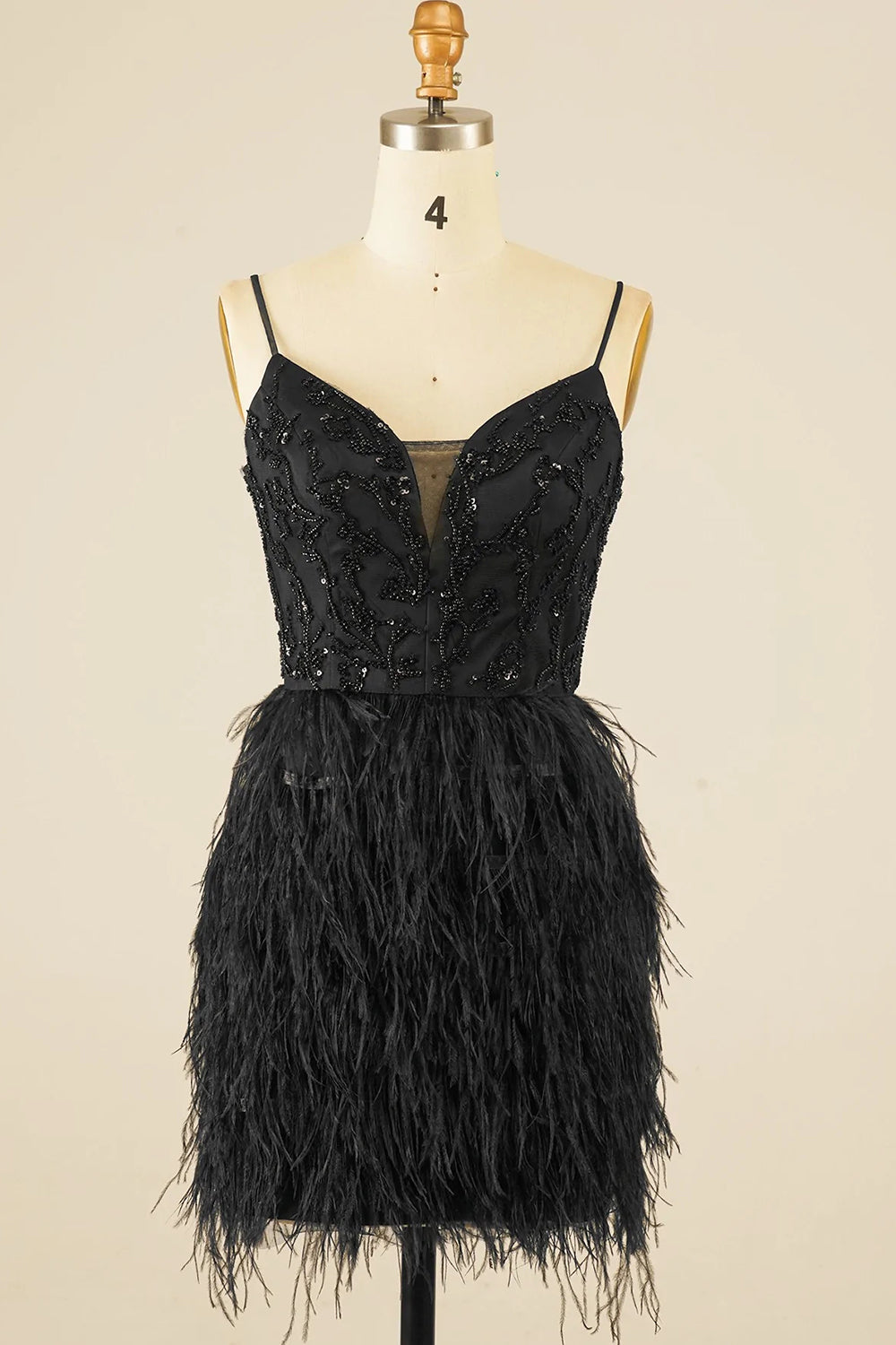 Black Homecoming Dress Sequin Tight Prom Dress with Feathers