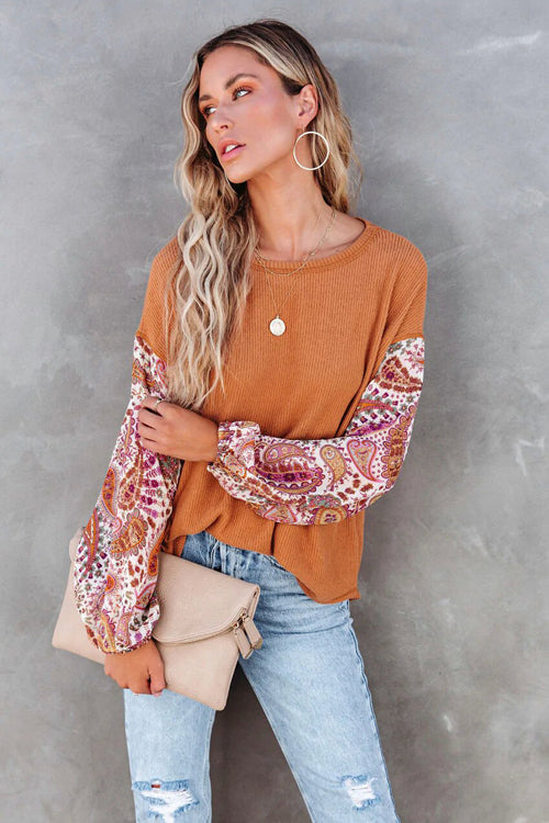 Looking That Way Boho Print Long Sleeve Knit Top