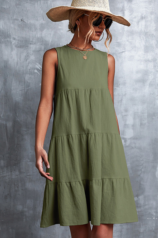 Round Neck Ruffled Sleeveless Mini Dress