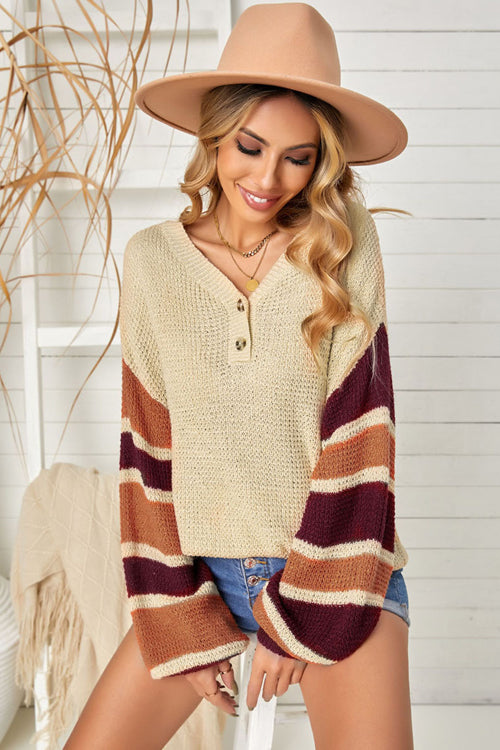 Cozy Love Striped Button Up Knit Sweater - 3 Colors