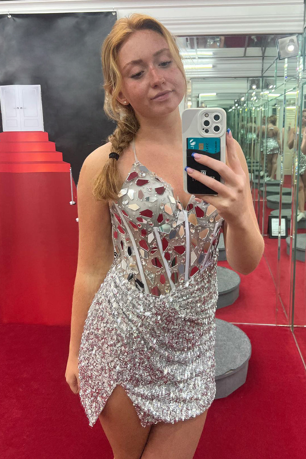 Red Homecoming Dress Sequin Spaghetti Straps Mirror Tight Short Hoco Dress