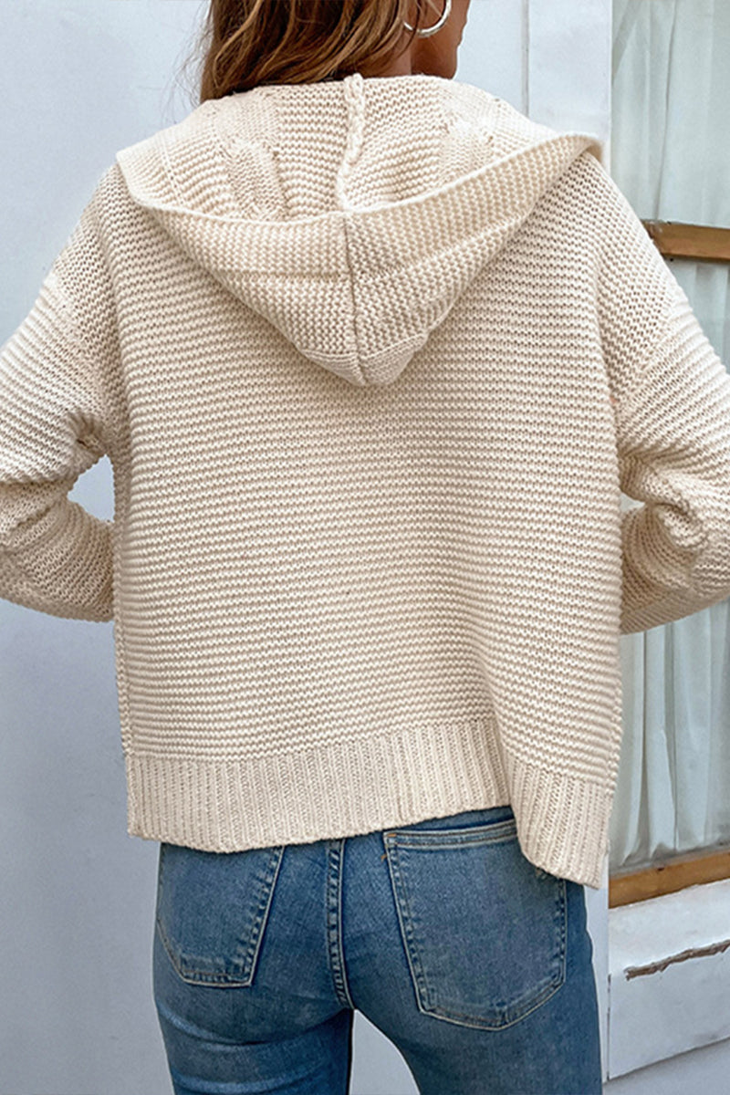 Solid Color Hooded Twist Cardigan Sweater