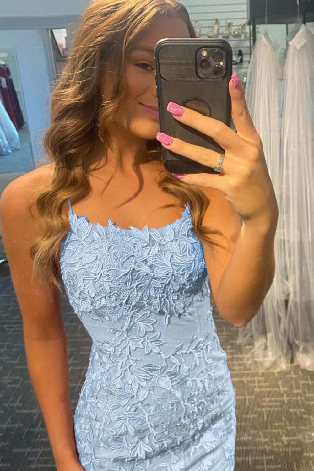 Sky Blue Homecoming Dress Short Tight Prom Dress with Lace Beading