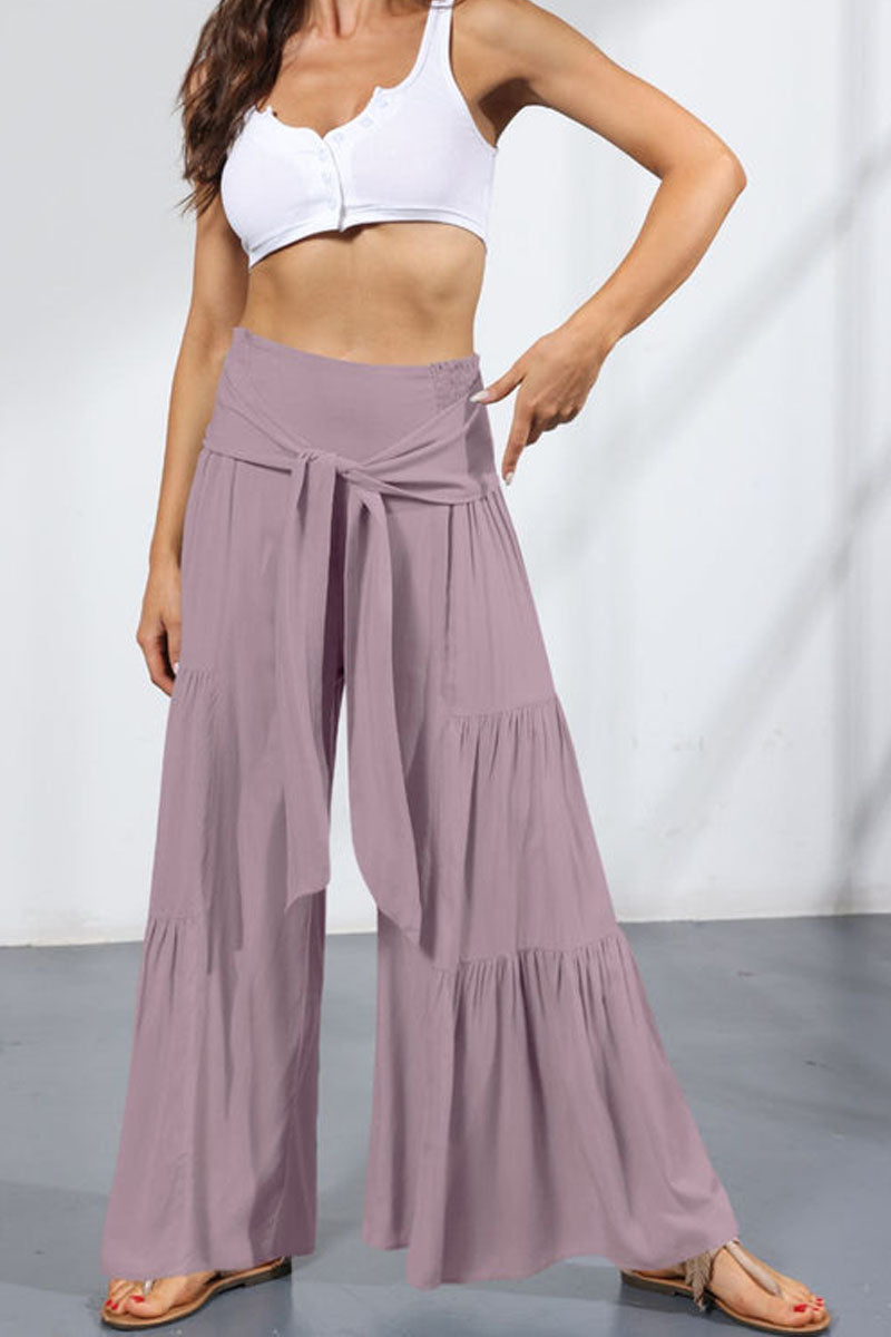 Tie-front Smocked Tiered Culottes