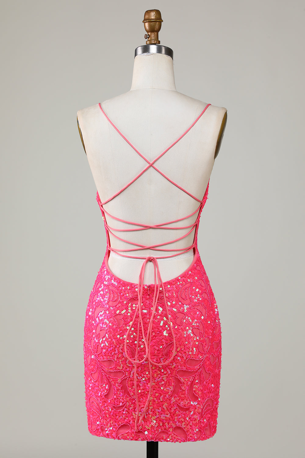 Hot Pink Homecoming Dress Beaded Tight Short Prom Dress