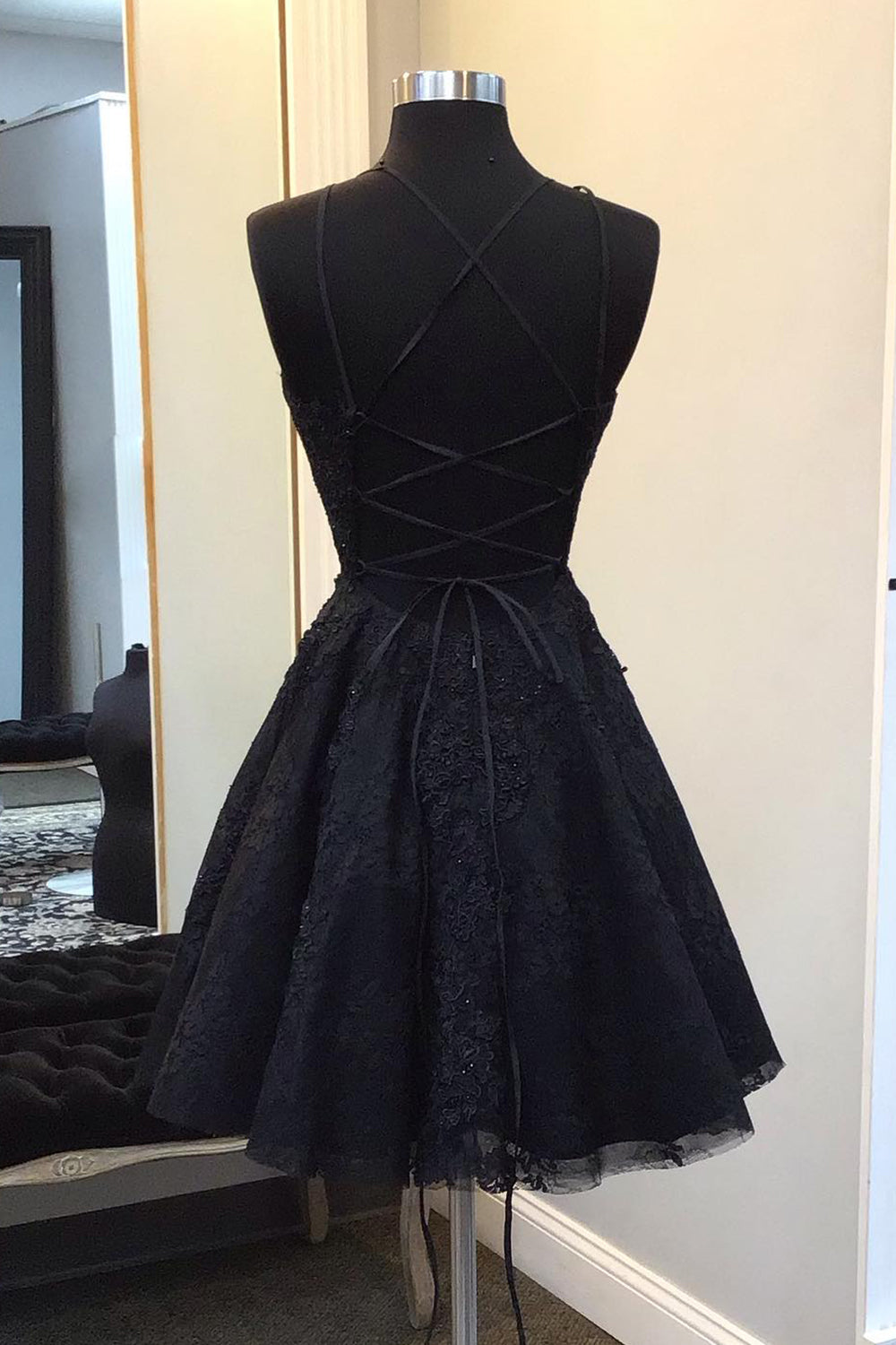 Black Homecoming Dress Corset Lace A-Line Short Prom Dress